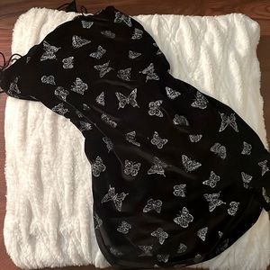 black sparkly butterfly body con dress